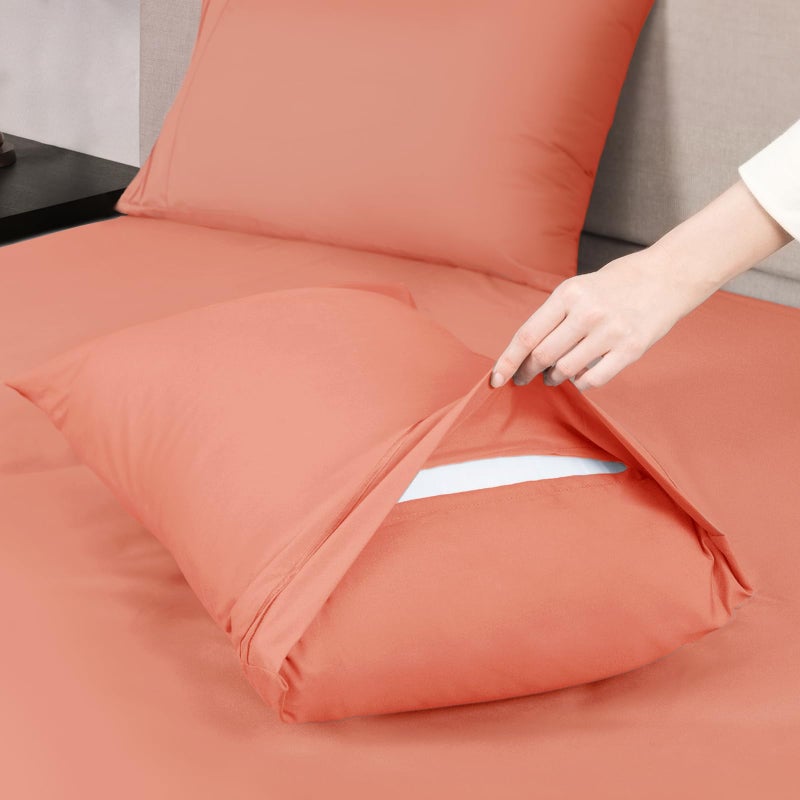 Mejoroom King Size Bed Sheet Set - Hotel Luxury 1800 Bedding Sheets & Pillowcases - 16" Deep Pocket Fitted Sheet, Soft, Breathable, Wrinkle & Fade Resistant - 4 Piece(King, Coral) - Image 4